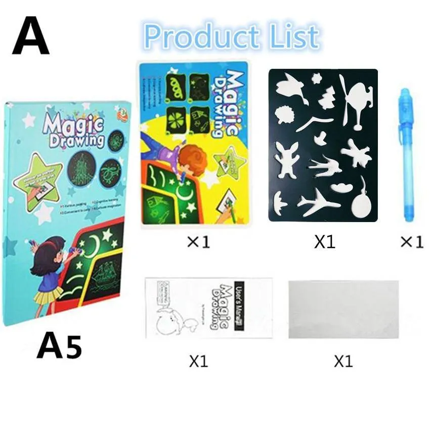 1Pc/3Pcs LED A3 A4 A5 Luminous Drawing Board Graffiti Doodle Magic Draw With Fluorescent Pen / Educational Toy