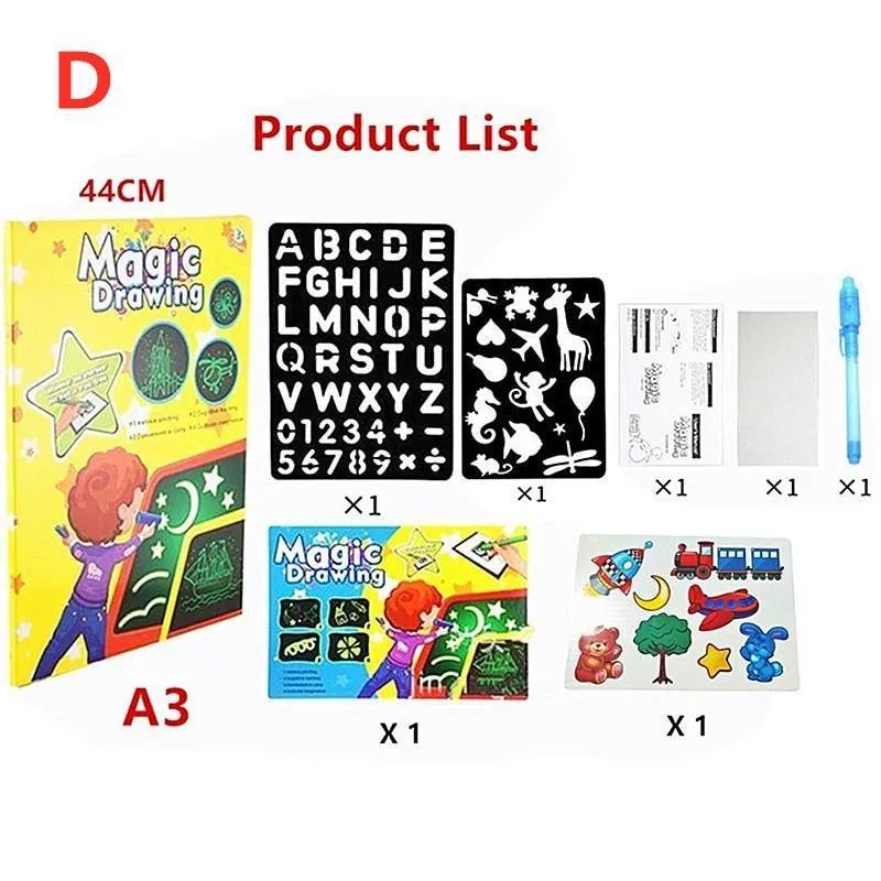 1Pc/3Pcs LED A3 A4 A5 Luminous Drawing Board Graffiti Doodle Magic Draw With Fluorescent Pen / Educational Toy