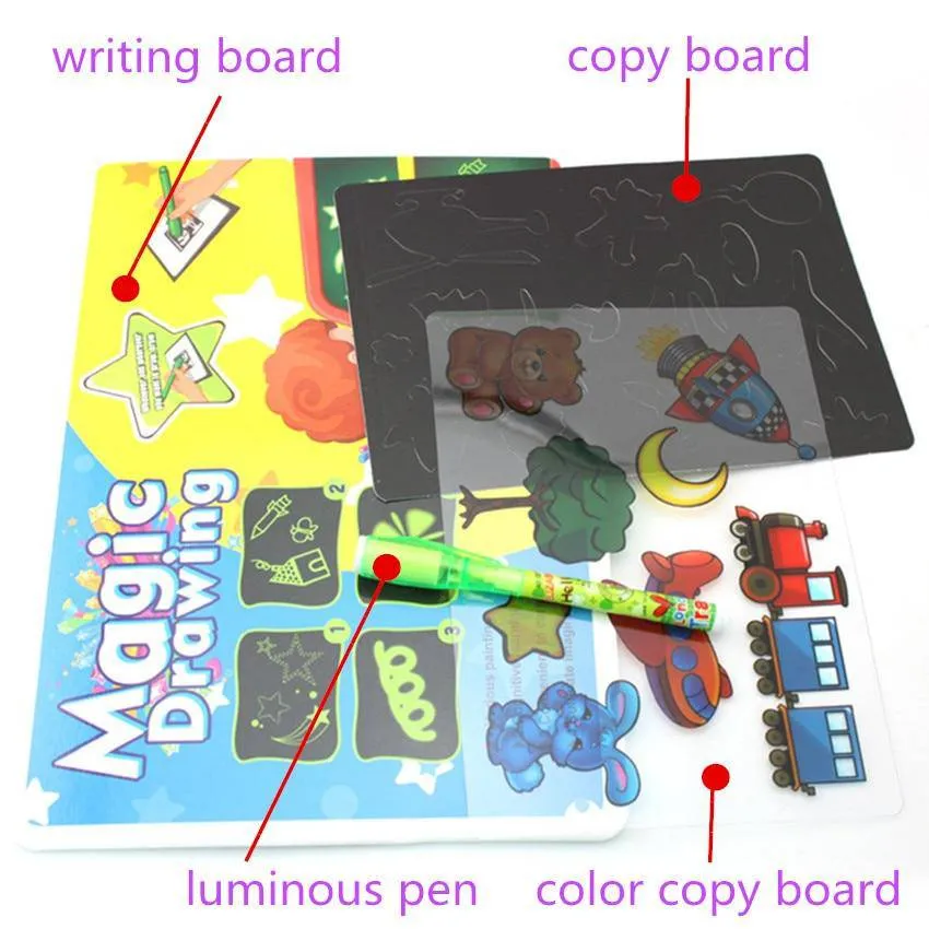 1Pc/3Pcs LED A3 A4 A5 Luminous Drawing Board Graffiti Doodle Magic Draw With Fluorescent Pen / Educational Toy