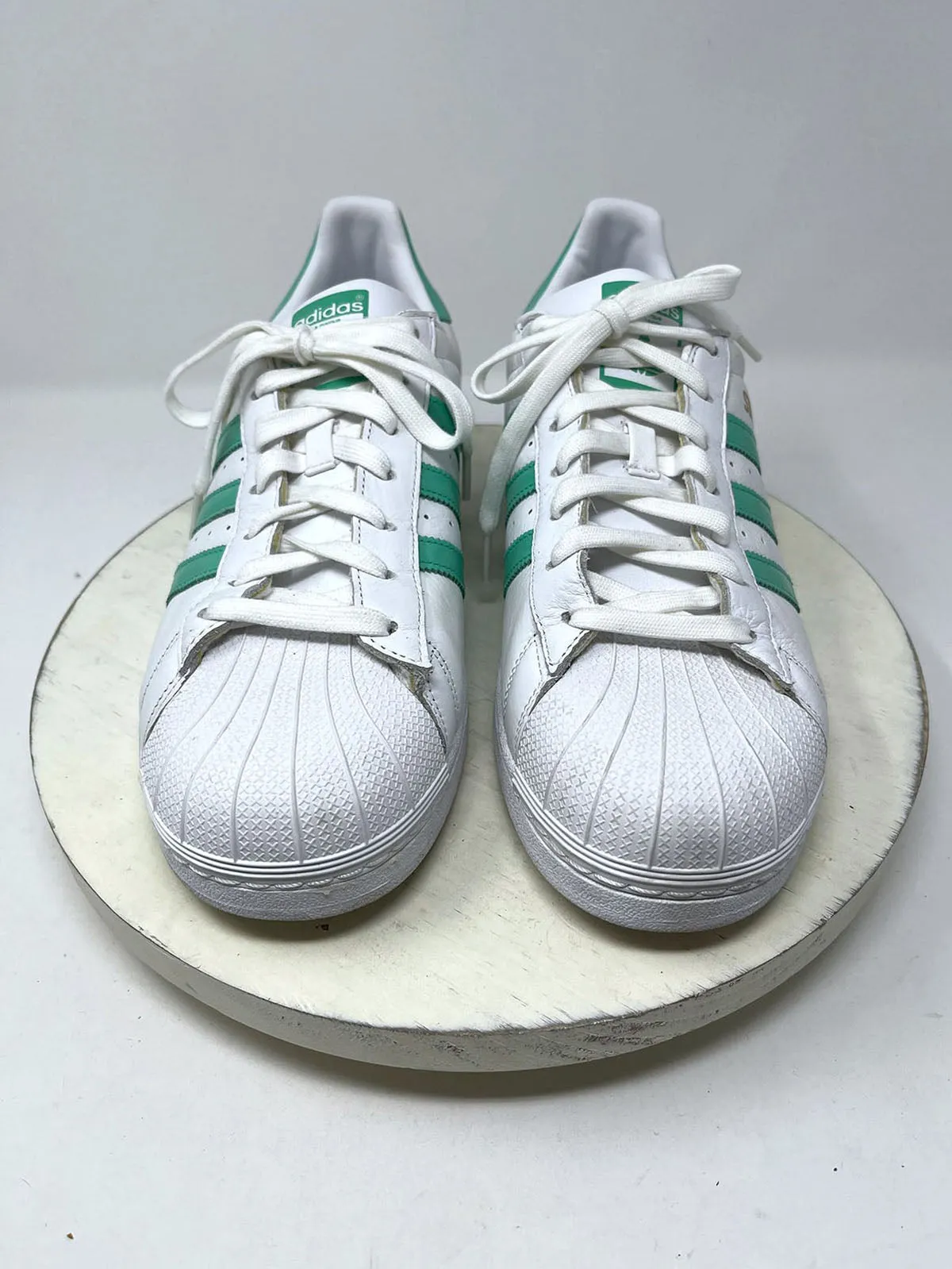 Adidas Size M 11.5 / W 12.5 White & Mint Green Stripe Sneakers