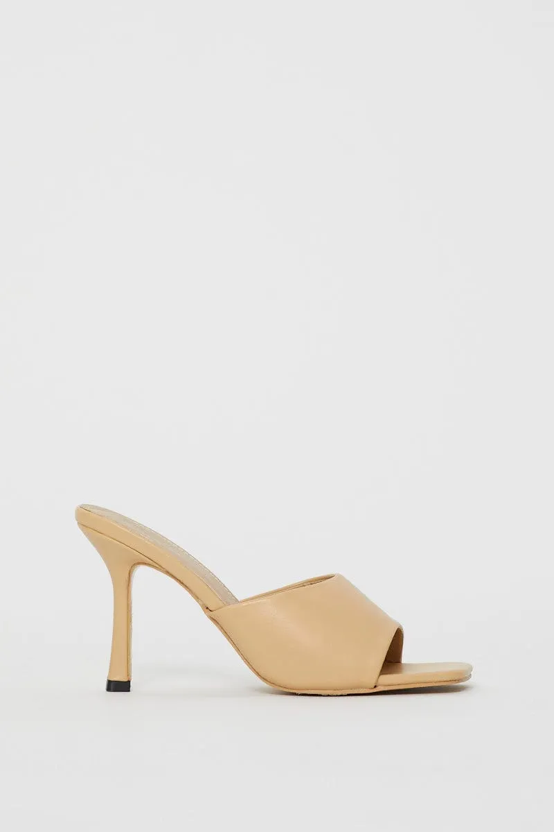 Beige Hayley Square Toe High Heeled Mule Shoe