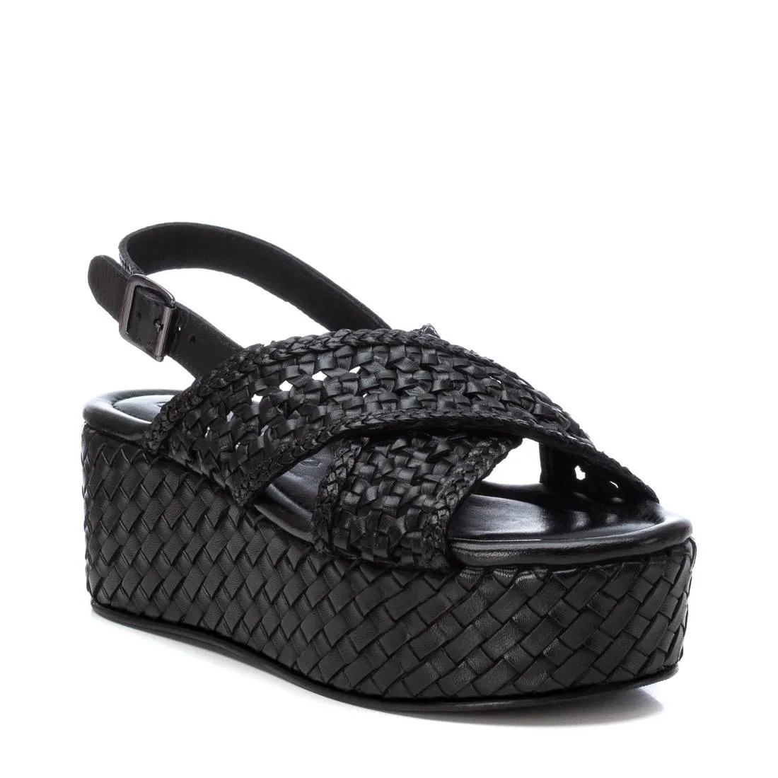 CARMELA Black Woven Leather Platform Sandal