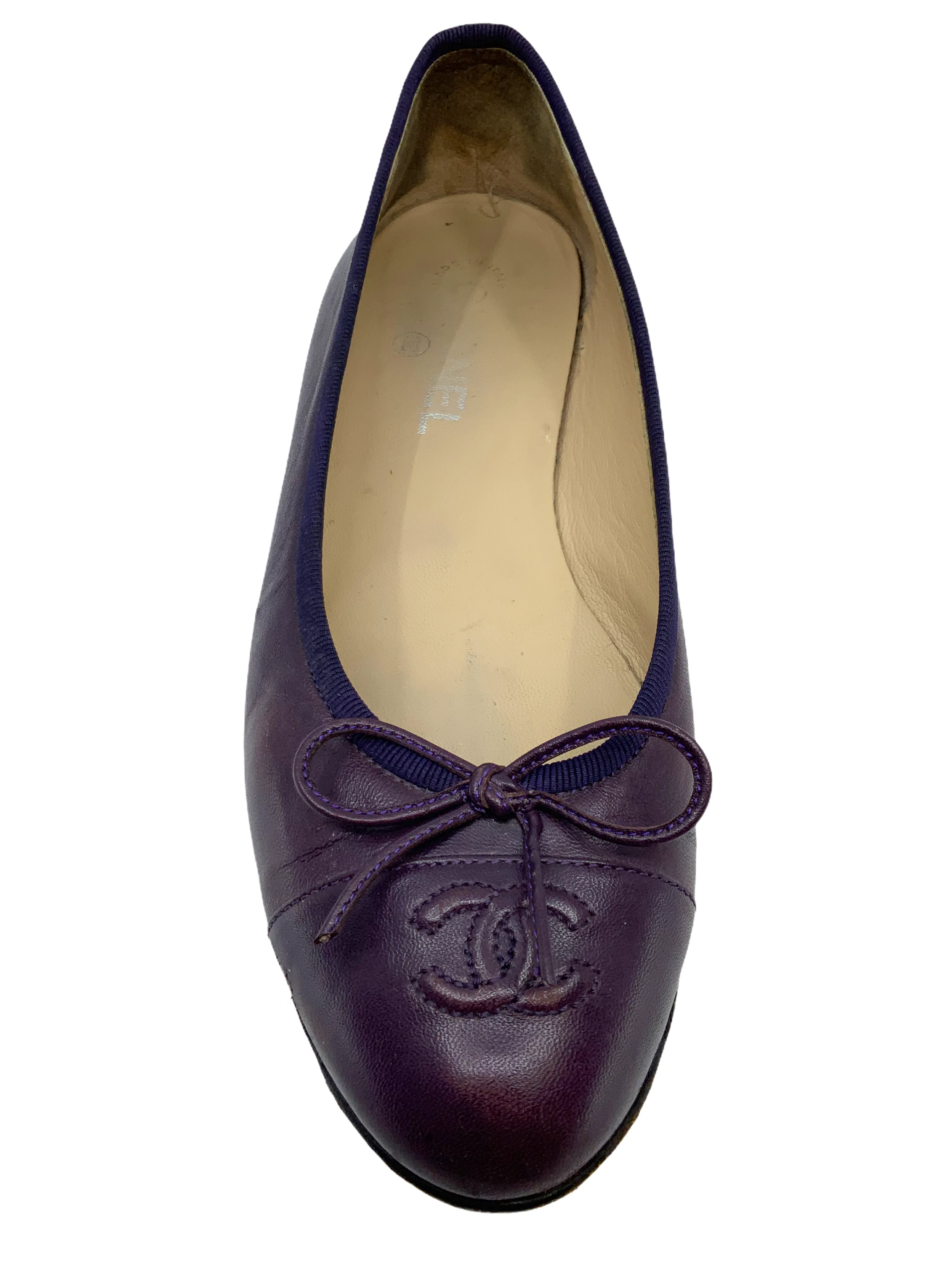 Chanel CC Cap Toe Lambskin Leather Ballet Flats Size 8