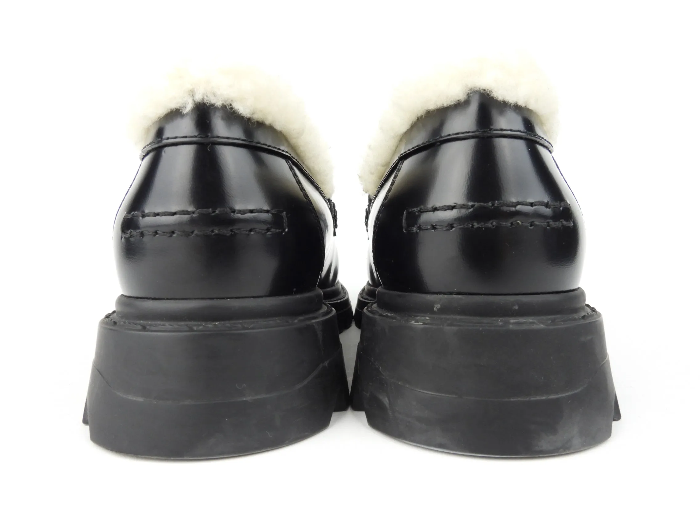 Christian Dior Black Brushed Calfskin Leather and Shearling Dior Code Loafers - 36.5