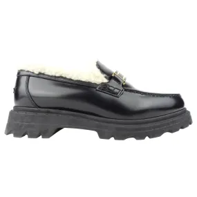 Christian Dior Black Brushed Calfskin Leather and Shearling Dior Code Loafers - 36.5