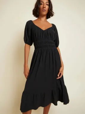 FABIA SHIRRED MIDI DRESS (JET BLACK) - NATION