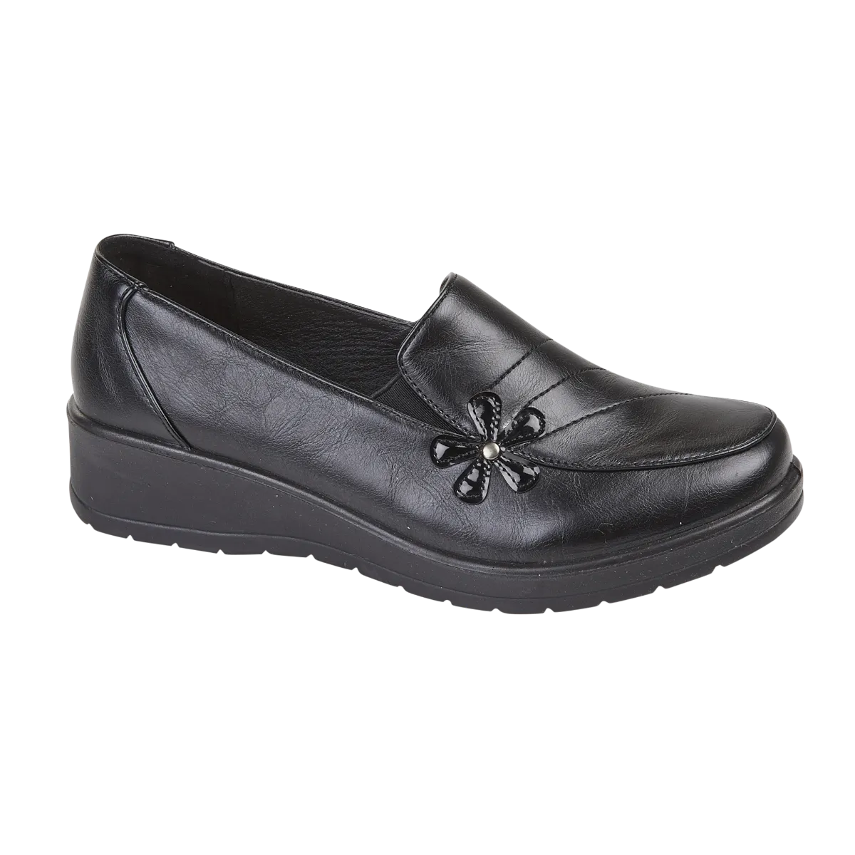 Ladies Black Slip on Wedge Slip On Work Shoe Sorrento