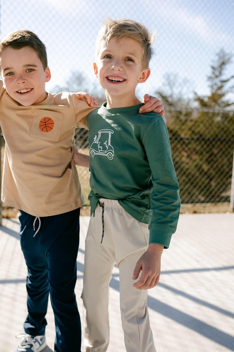 Little Paper Boat - Tan LS Pocket Tee - Basketball