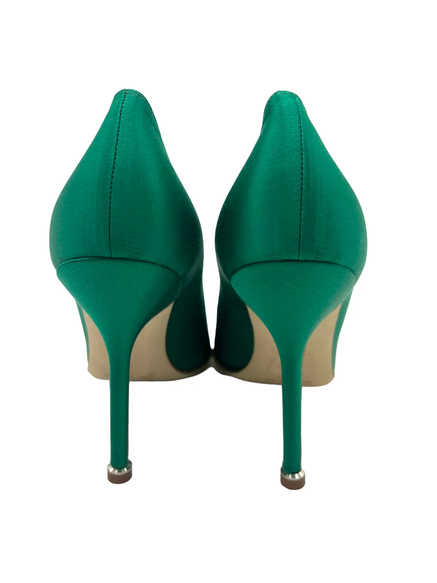 Manolo Blahnik Green Satin Hangisi Size 38 Heels