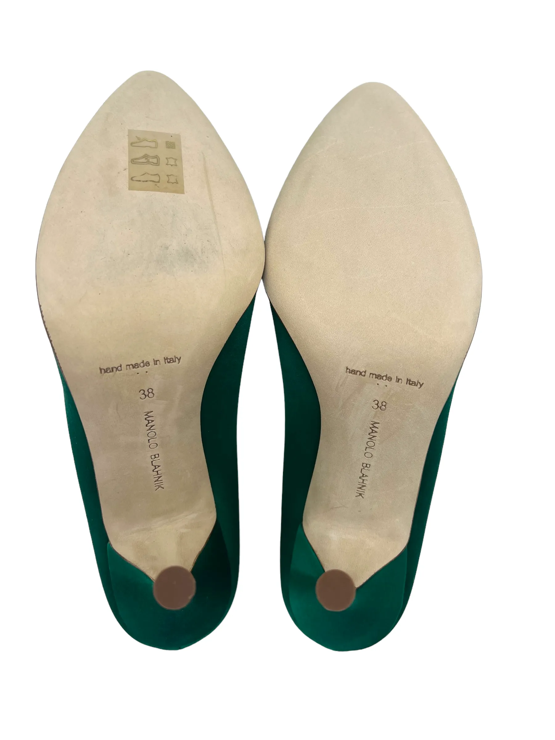 Manolo Blahnik Green Satin Hangisi Size 38 Heels