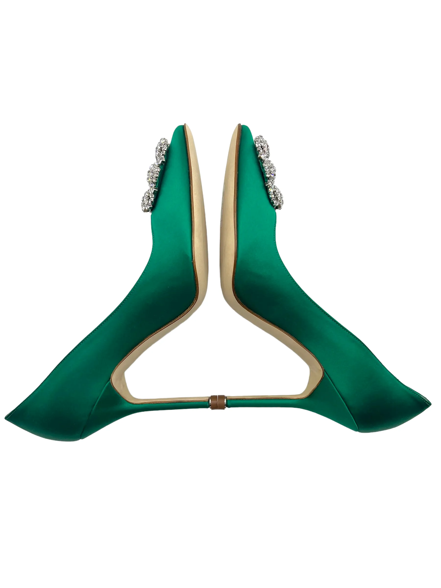 Manolo Blahnik Green Satin Hangisi Size 38 Heels