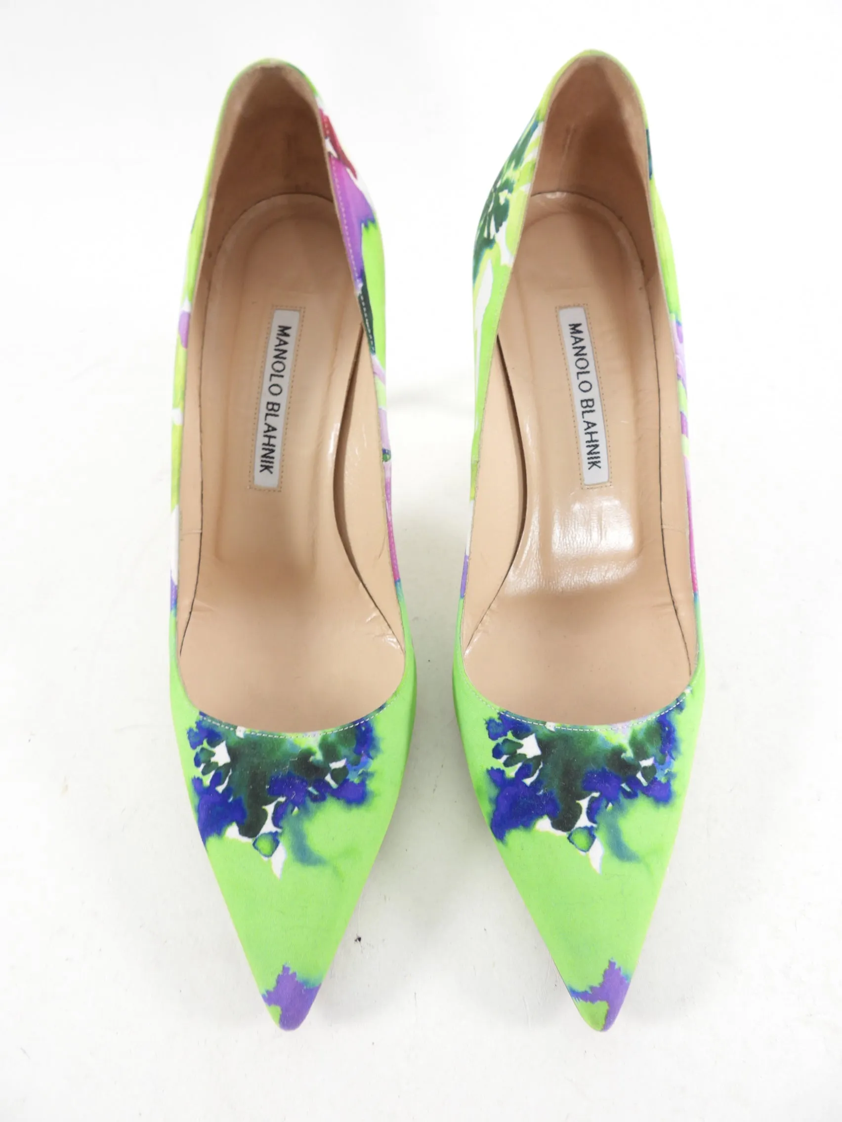 Manolo Blahnik Green Watercolor Fabric Pumps - 38