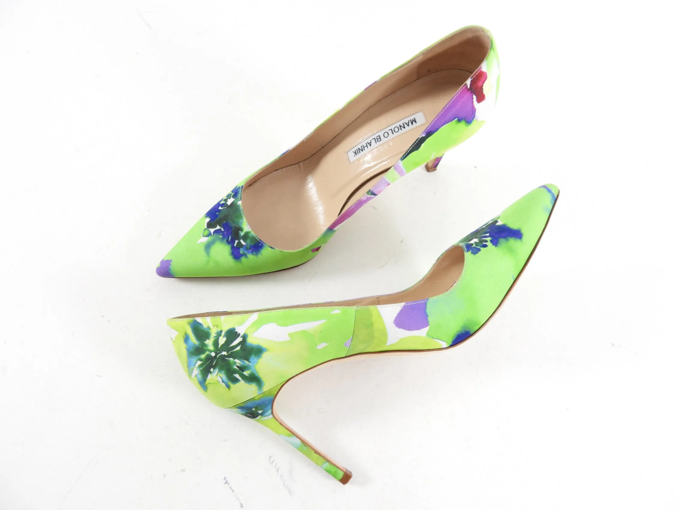 Manolo Blahnik Green Watercolor Fabric Pumps - 38