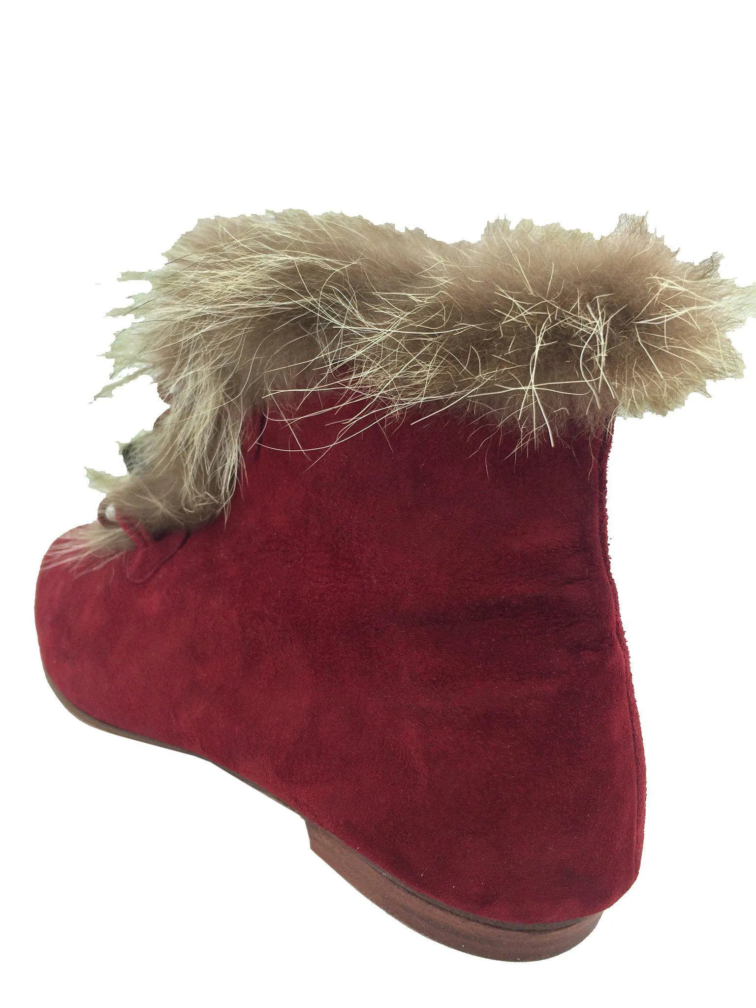 Manolo Blahnik Suede Fur Trim Toggle Booties Size 7.5