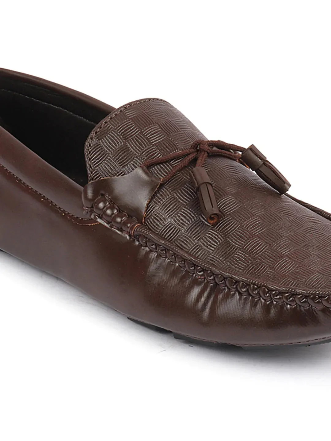 Men Brown Textured Design Casual Tassel Slip On Driving Loafer and Moccasins