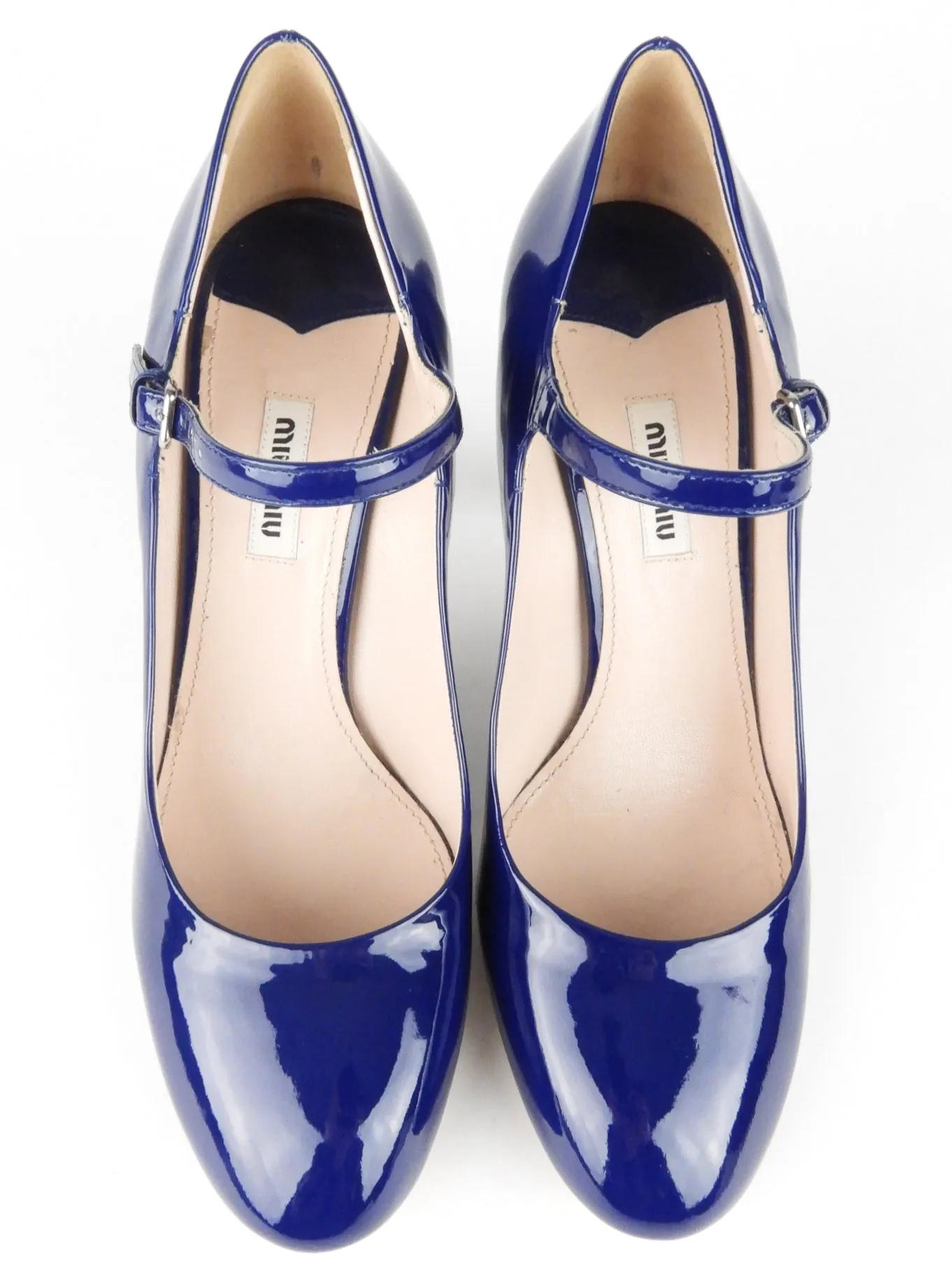 Miu Miu Navy Blue Patent Leather Cone Heel Mary Jane Shoes - 40