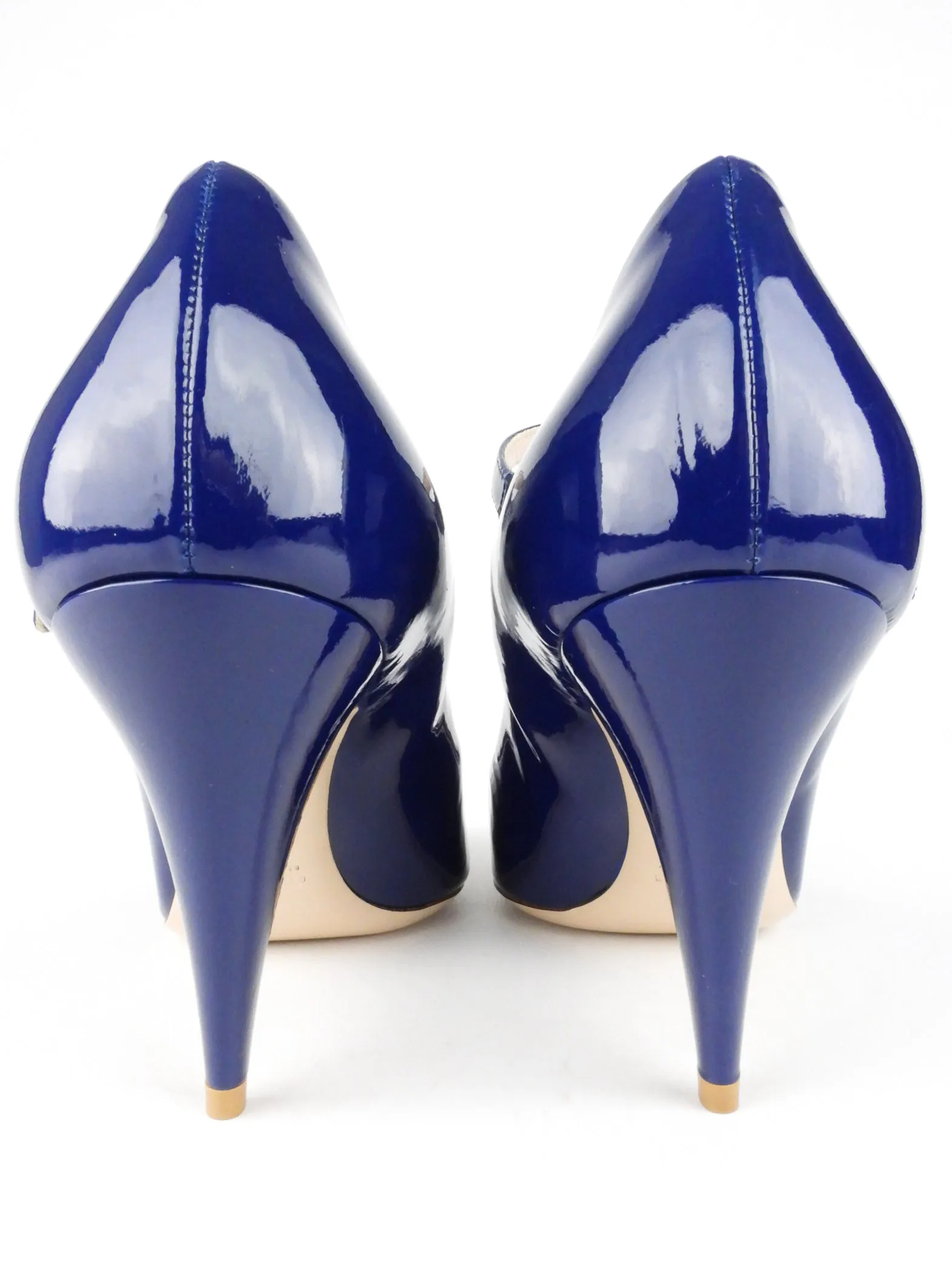 Miu Miu Navy Blue Patent Leather Cone Heel Mary Jane Shoes - 40