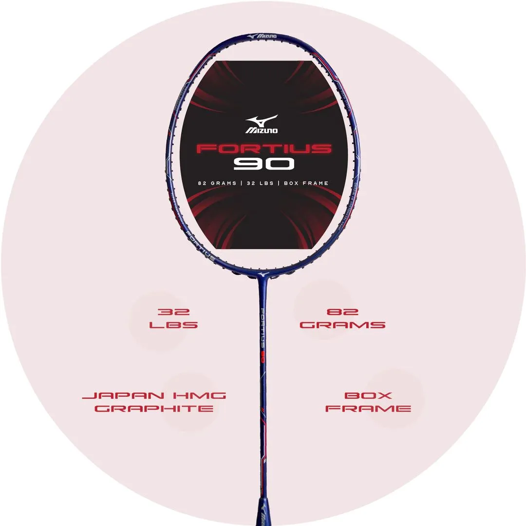 Mizuno Fortius 90 Badminton Racket 6U (Unstrung) - Mulberry Navy/Flame Scarlett/Foil Silver