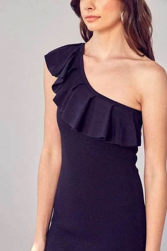 ONE SHOULDER RUFFLE DRESS