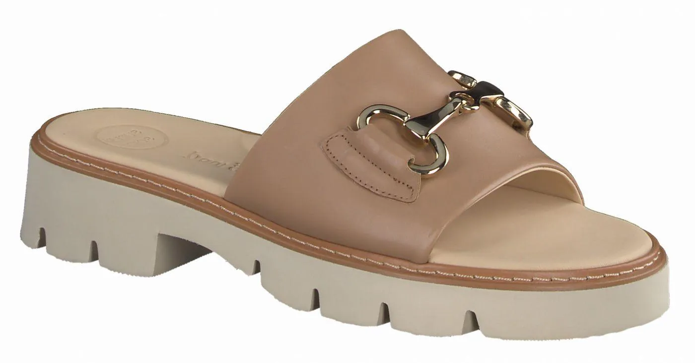 PAUL GREEN 6051 Camel Leather Slider/Mule on chunky sole