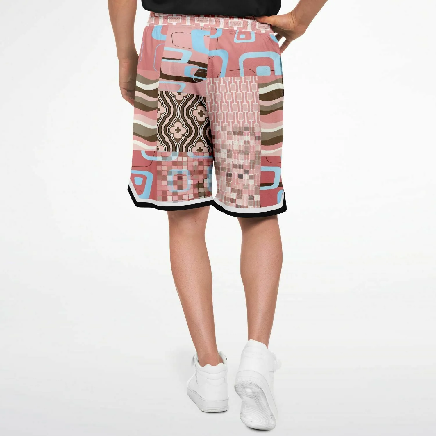 Pink Geo Patchwork Basketball Shorts