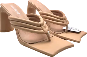 Public Desire Resort Nude Pu Thong Strap Flat Block Heeled Mules UK 5 EU 38 👠