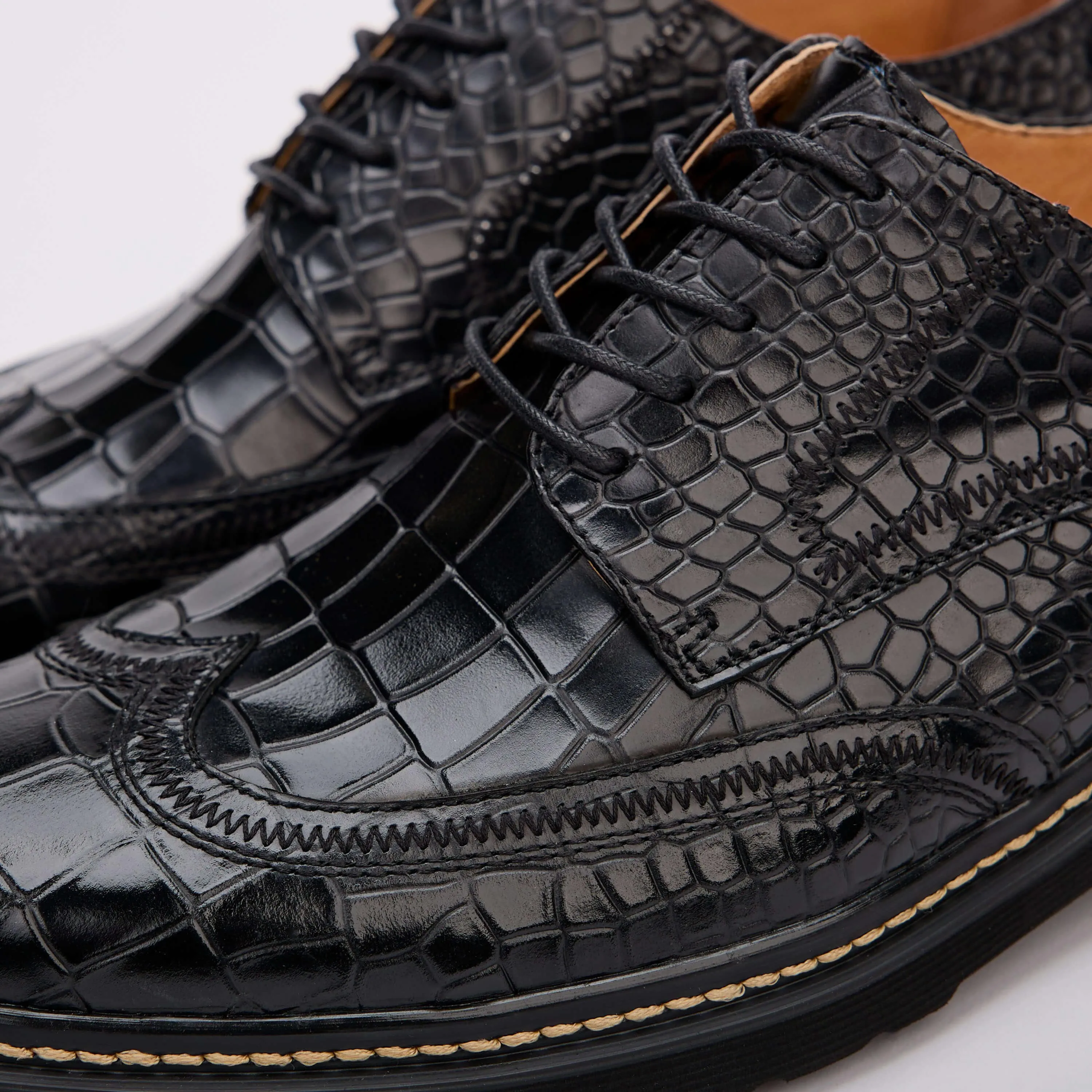 Roman Black Croc Leather Wingtip Sneakers