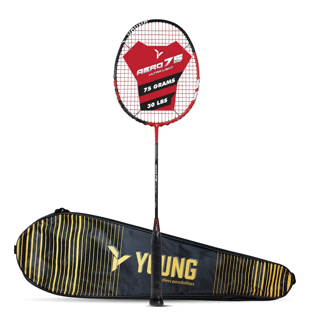 Young Aero 75 Ultralight Badminton Racket (Strung) | Black/Red