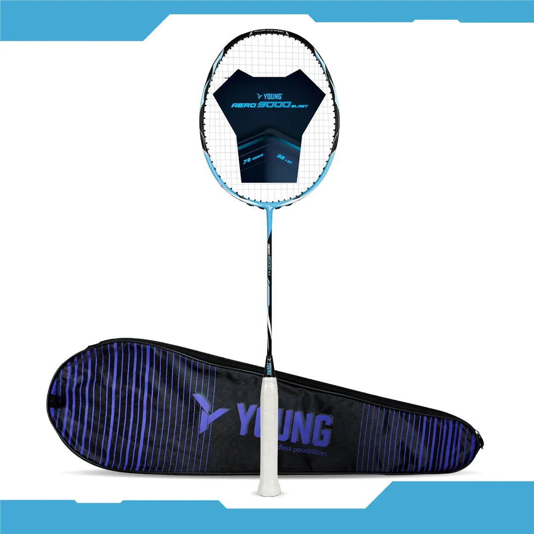 Young Aero 9000 Blast Badminton Racket (Strung) | Black/Blue